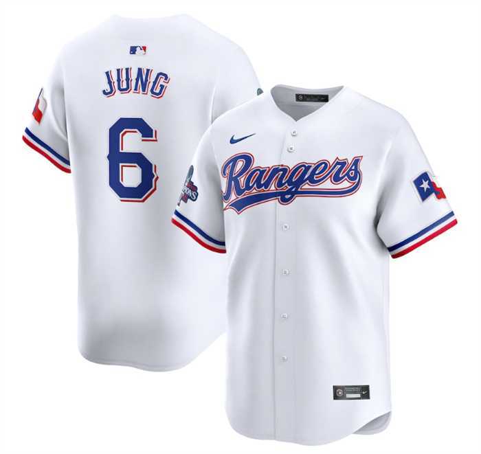 Mens Texas Rangers #6 Josh Jung White 2023 World Series Champions Stitched Baseball Jersey Dzhi